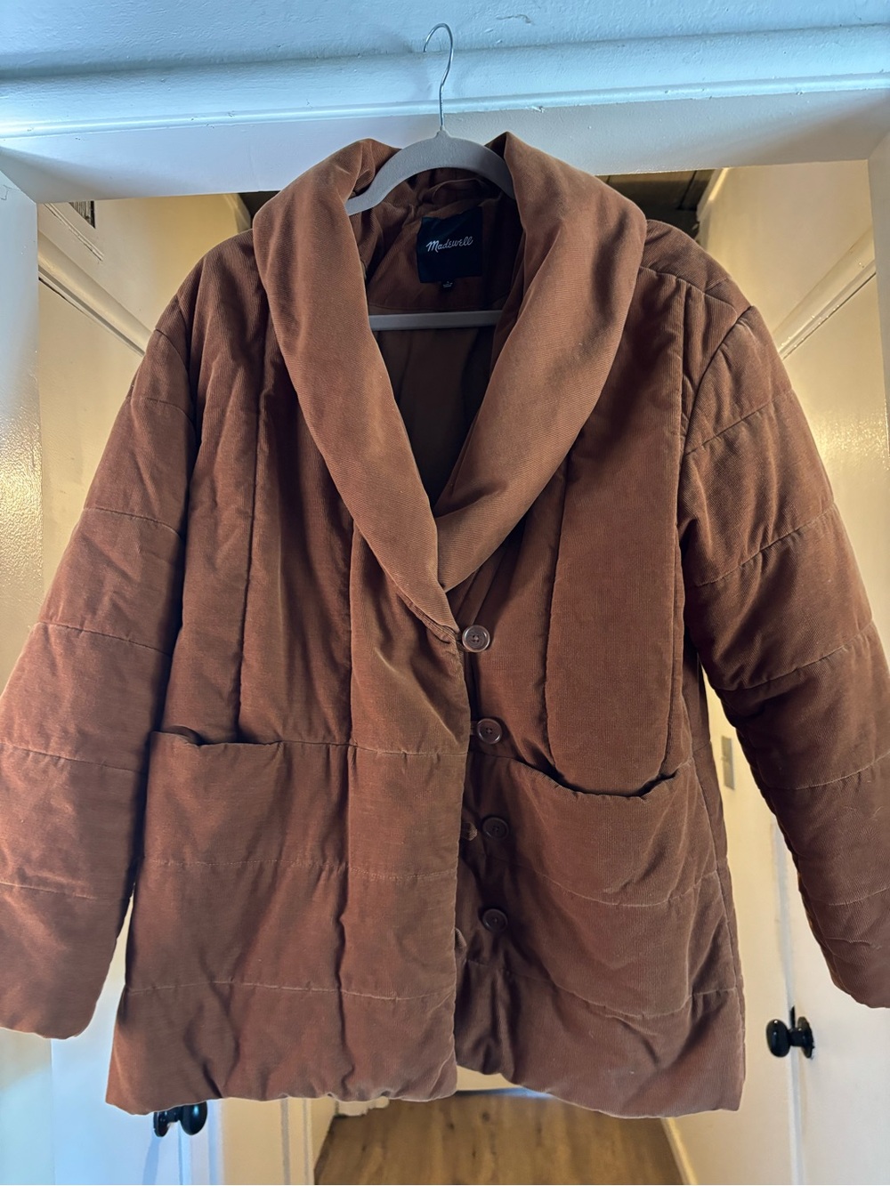 Madewell Chestnut Brown Quilted Puffer Jacket with Shawl Collar